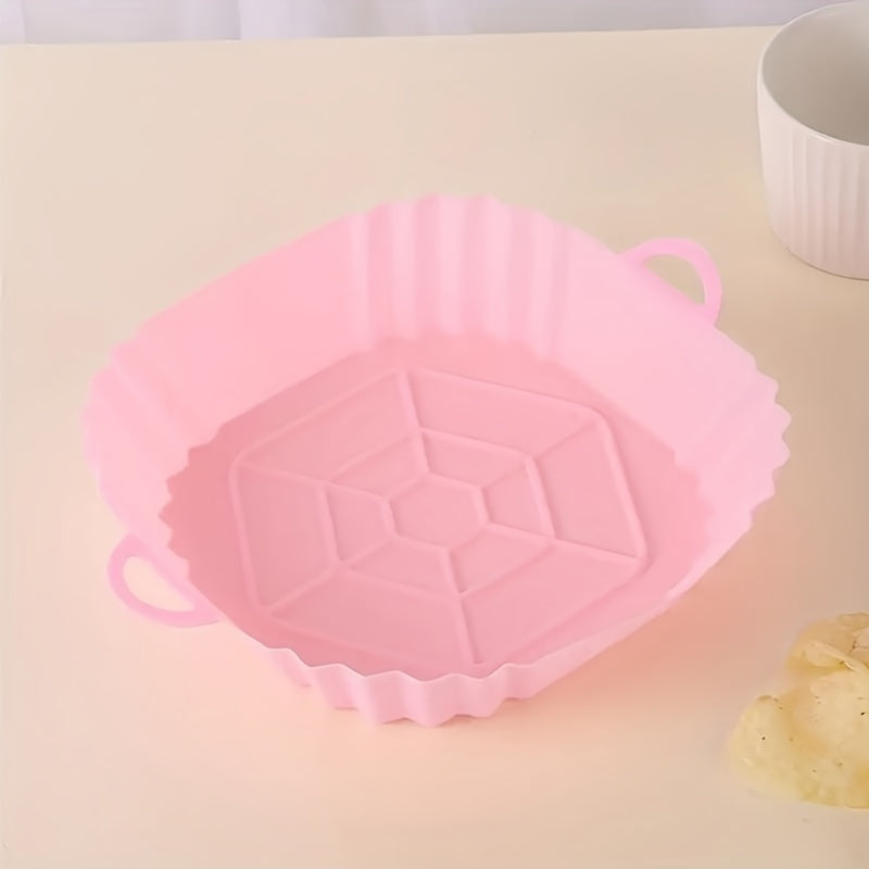 1pc Reusable Silicone Air Fryer Liner - Non-Stick, Foldable Baking Pan with Handle, Heat-Resistant Round Fryer Mat for Healthy Cooking, Food-Safe Kitchen Accessory, Air Fryer Accessories