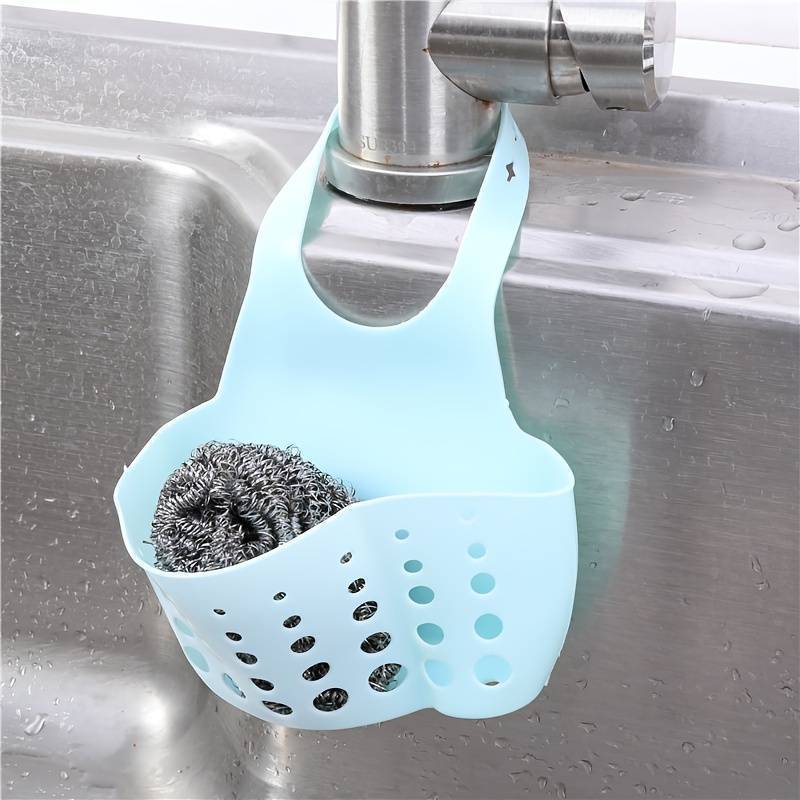 Adjustable Clip-on Sink Organizer - Heavy-Duty Plastic Dish Drying Rack with Sponge Holder, Knife Slots, Space-Saving Drain Basket - Over Sink Organizer for Small Kitchen, Apartment, Bathroom - Easy Installation, No Installat