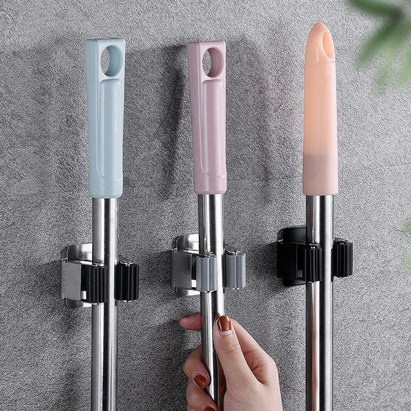 Multi-Purpose Hooks Adhesive Wall Hanging Mop Rack Broom Hanger Hook Kitchen Bathroom Organization Home Organizer Accessories 