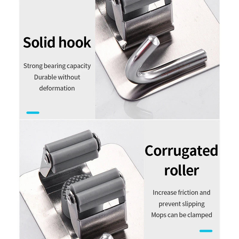 Multi-Purpose Hooks Adhesive Wall Hanging Mop Rack Broom Hanger Hook Kitchen Bathroom Organization Home Organizer Accessories 