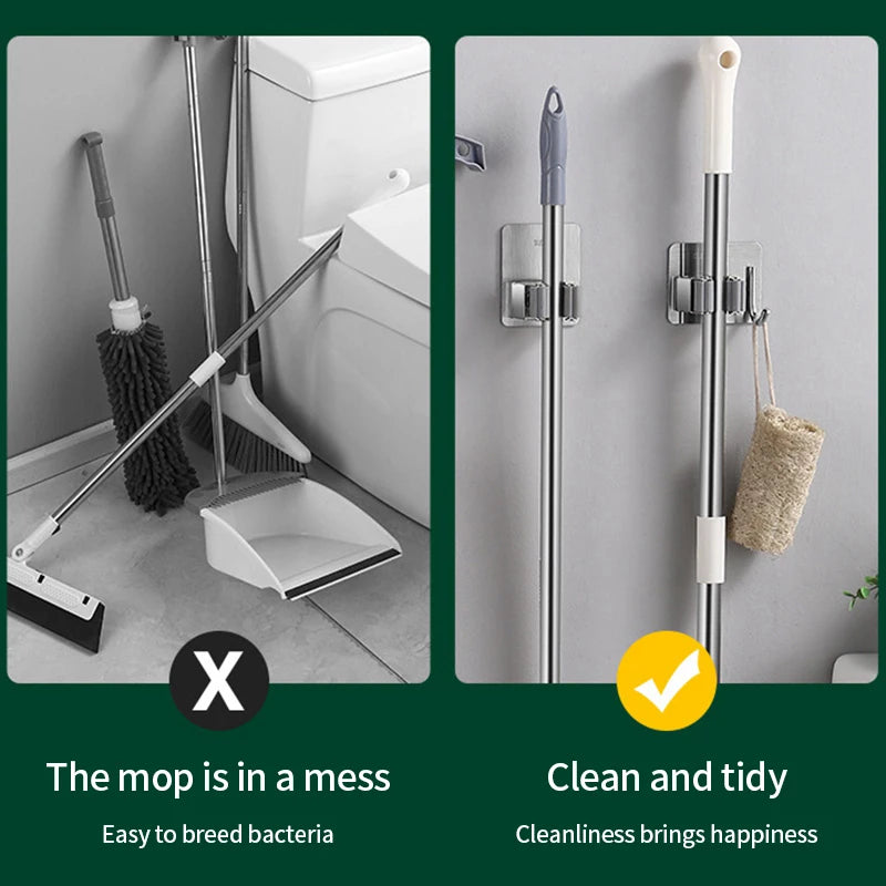Multi-Purpose Hooks Adhesive Wall Hanging Mop Rack Broom Hanger Hook Kitchen Bathroom Organization Home Organizer Accessories 
