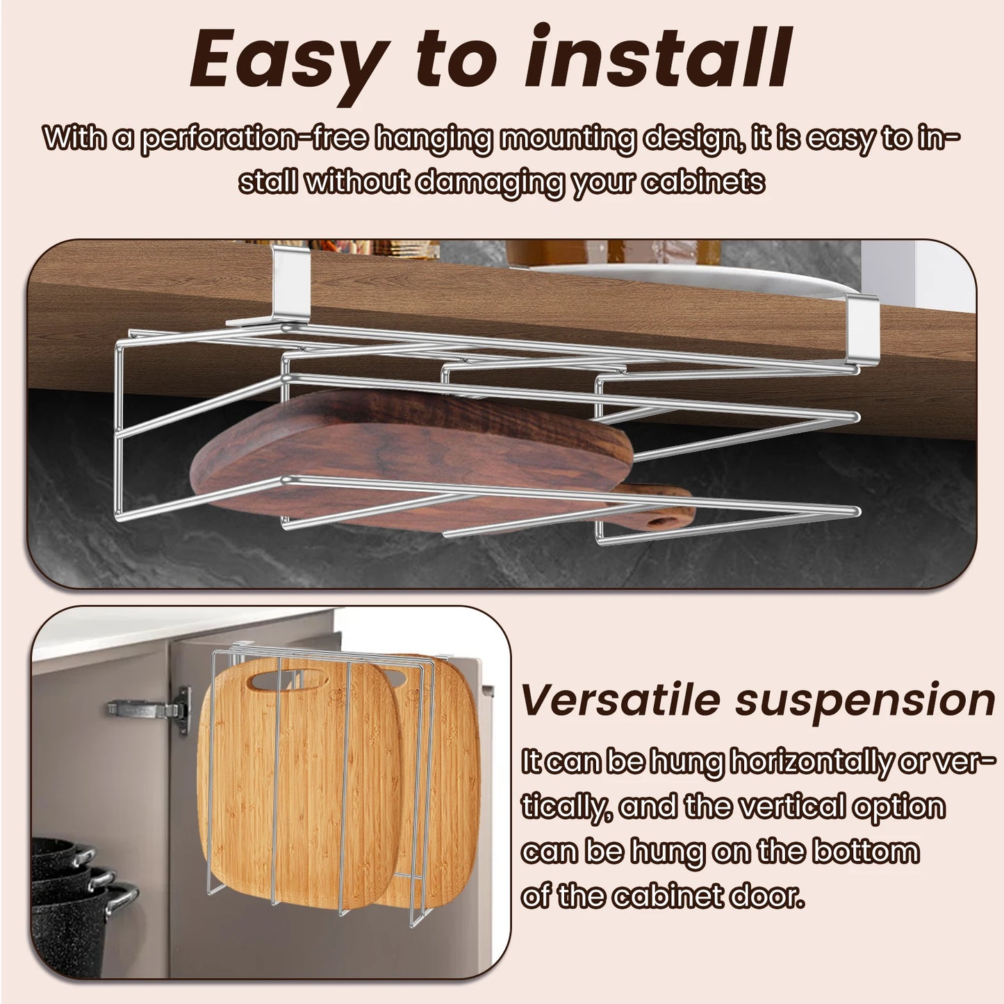 Under Cabinet Cutting Board Organizer Holder Kitchen Hanging Chopping Board Pot Lid Kitchenware Storage Rack Stainless Steel