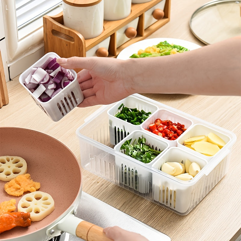 1pc Kitchen scallion storage box 6in 1 scallion ginger garlic fresh-keeping box refrigerator fruit food fresh-keeping drain box