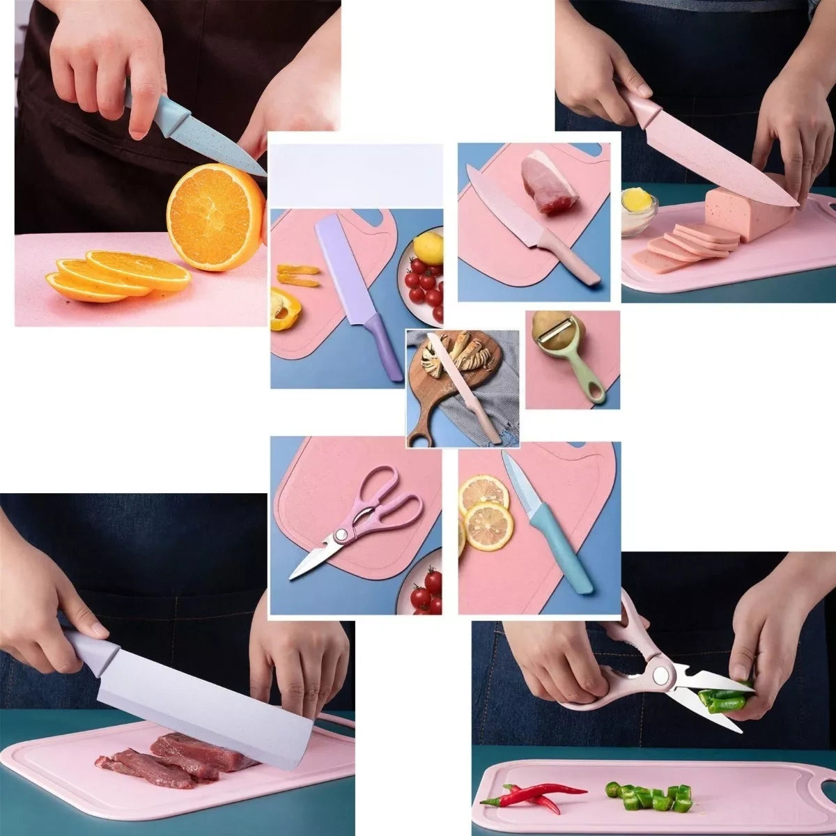 Kit De Facas Inox Profissional Colorido 6 Peças