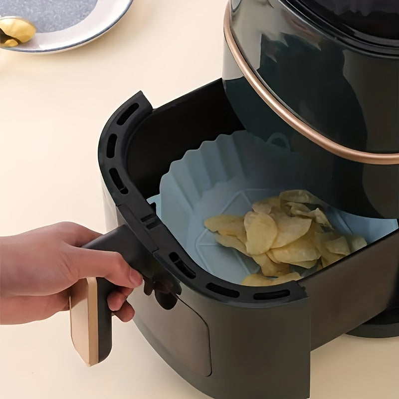 1pc Reusable Silicone Air Fryer Liner - Non-Stick, Foldable Baking Pan with Handle, Heat-Resistant Round Fryer Mat for Healthy Cooking, Food-Safe Kitchen Accessory, Air Fryer Accessories