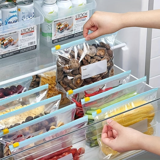 10pcs Reusable Kitchen Storage Bags with Sliding Zipper - Clear Plastic Food Organizer for Fruits, Vegetables, Snacks, Grains & Travel Essentials, Labeled for Easy Identification, Perfect for Fridge & Pantry Organization, Sna