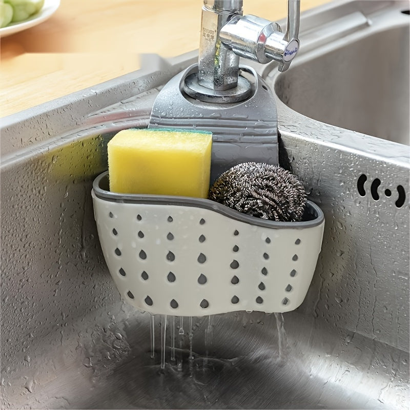 Adjustable Clip-on Sink Organizer - Heavy-Duty Plastic Dish Drying Rack with Sponge Holder, Knife Slots, Space-Saving Drain Basket - Over Sink Organizer for Small Kitchen, Apartment, Bathroom - Easy Installation, No Installat
