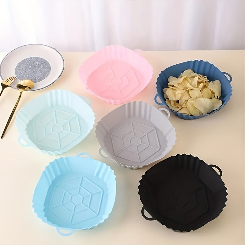 1pc Reusable Silicone Air Fryer Liner - Non-Stick, Foldable Baking Pan with Handle, Heat-Resistant Round Fryer Mat for Healthy Cooking, Food-Safe Kitchen Accessory, Air Fryer Accessories