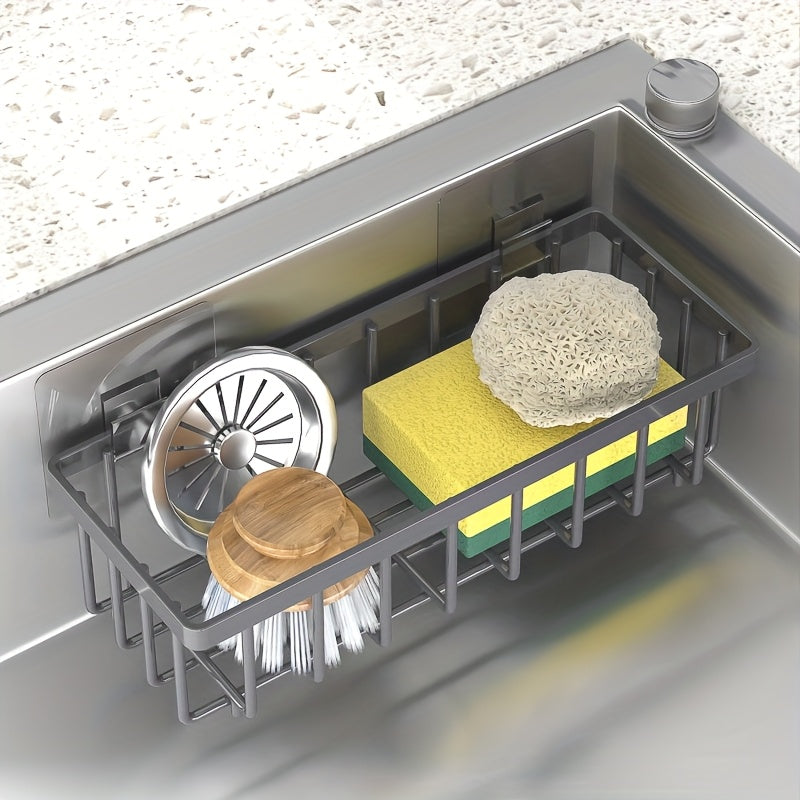 1pc Easy-to-Install Kitchen Sink Organizer Rack - No Drilling Required, Multi-Purpose Storage Shelf for Sponges, Brushes and Towels - Modern Plastic Design, Kitchen Sink Accessories, Floating Shelves