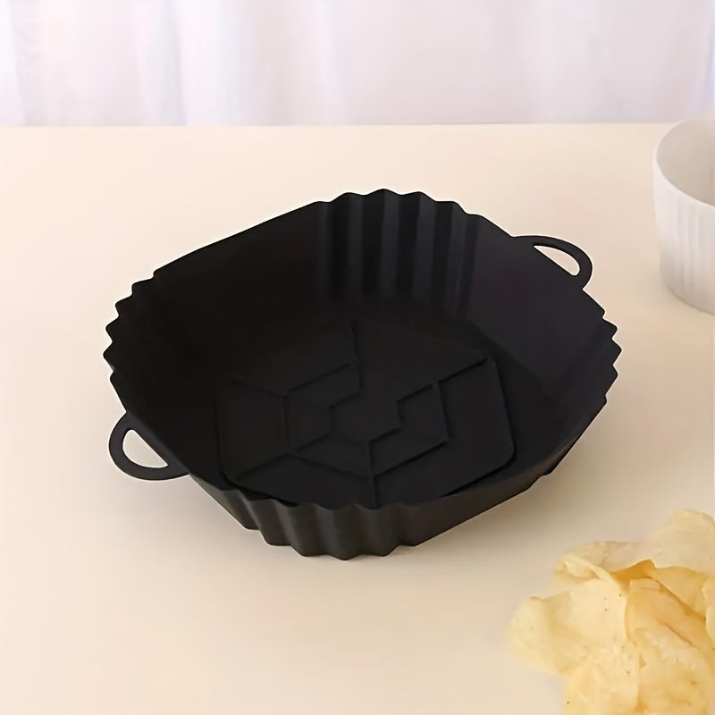1pc Reusable Silicone Air Fryer Liner - Non-Stick, Foldable Baking Pan with Handle, Heat-Resistant Round Fryer Mat for Healthy Cooking, Food-Safe Kitchen Accessory, Air Fryer Accessories