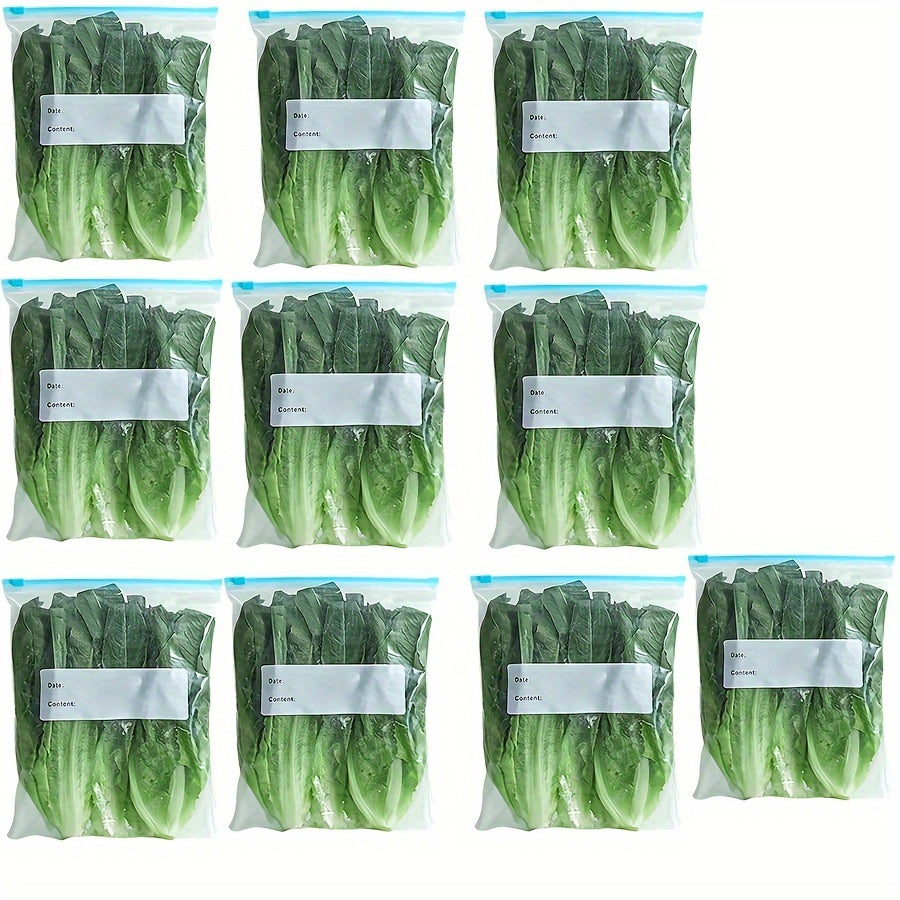 10pcs Reusable Kitchen Storage Bags with Sliding Zipper - Clear Plastic Food Organizer for Fruits, Vegetables, Snacks, Grains & Travel Essentials, Labeled for Easy Identification, Perfect for Fridge & Pantry Organization, Sna