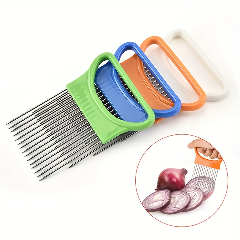 Stainless Steel Multi-Use Kitchen Tool - Onion Slicer & Meat Tenderizer, Ideal for Vegetables & Fruits, Ergonomic Grip Handle