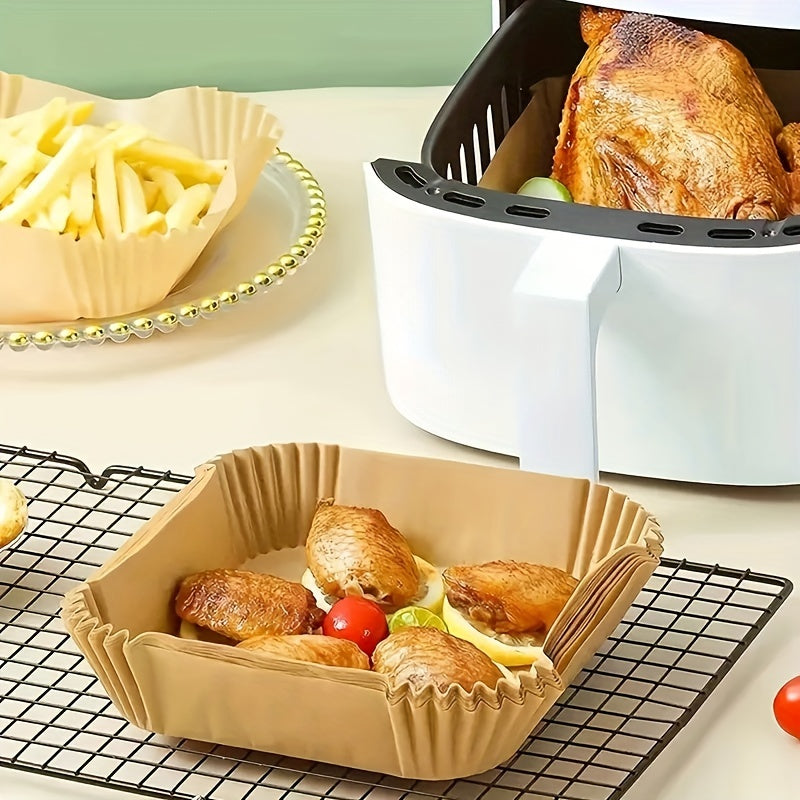 10/50/100pcs, Disposable Air Fryer Liners (16.0cm), Square Paper Air Fryer Liner Pots, Paper Basket Bowls, Baking Trays, Oven Accessories, Baking Tools, Kitchen Gadgets, Kitchen Accessories