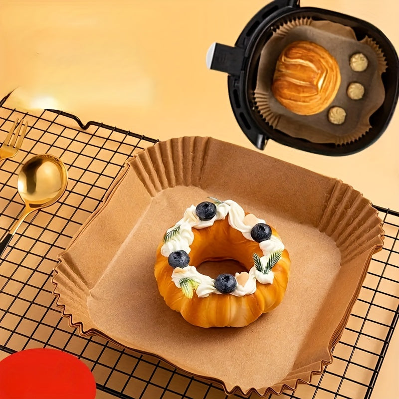 10/50/100pcs, Disposable Air Fryer Liners (16.0cm), Square Paper Air Fryer Liner Pots, Paper Basket Bowls, Baking Trays, Oven Accessories, Baking Tools, Kitchen Gadgets, Kitchen Accessories