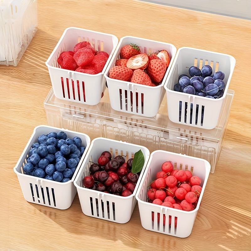 4Cps [3 Small Boxes + 1 Large Box] Fresh-Keeping Box, Reusable Refrigerator Kitchen Drain Storage Box with Lid, Suitable for Fruits, Vegetables, Spices, Onions, Garlic, And Other Multi-Functional Food Storage Containers, Idea