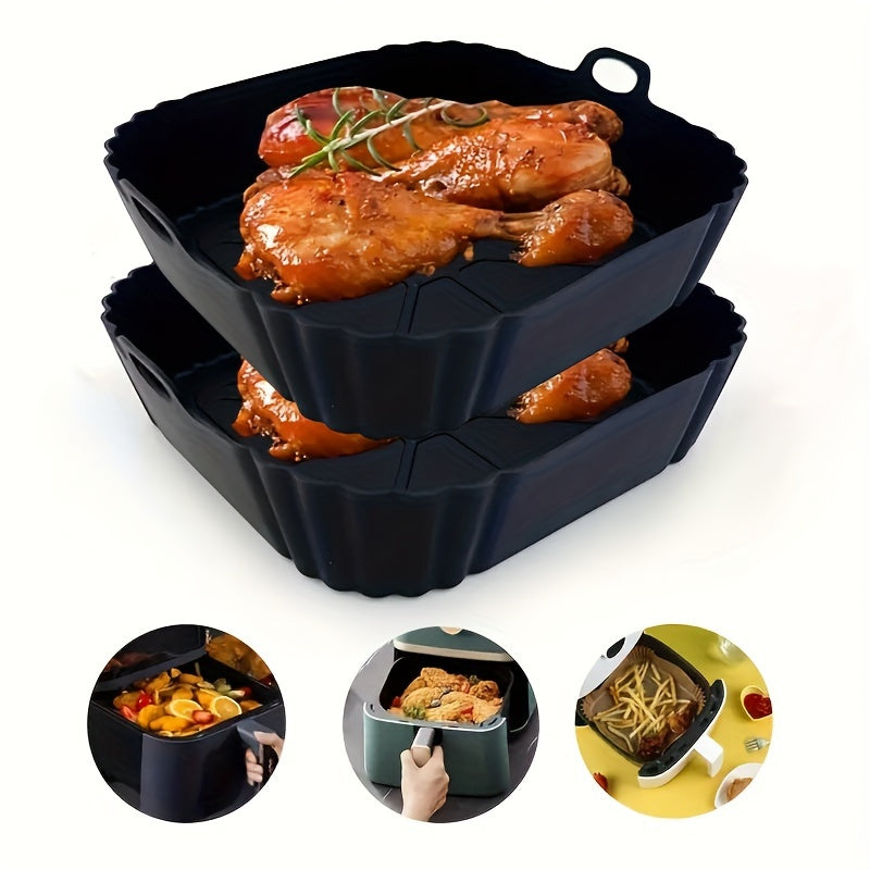 1pc Reusable Silicone Air Fryer Liner - Non-Stick, Foldable Baking Pan with Handle, Heat-Resistant Round Fryer Mat for Healthy Cooking, Food-Safe Kitchen Accessory, Air Fryer Accessories
