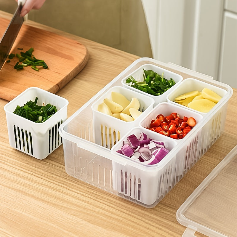 1pc Kitchen scallion storage box 6in 1 scallion ginger garlic fresh-keeping box refrigerator fruit food fresh-keeping drain box