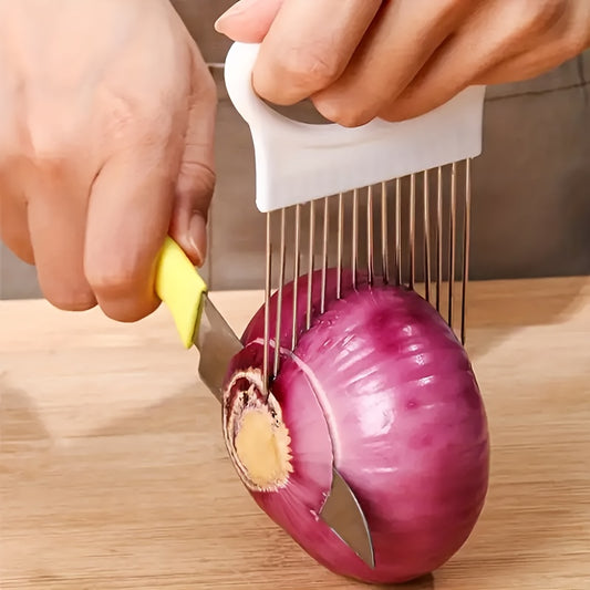 Stainless Steel Multi-Use Kitchen Tool - Onion Slicer & Meat Tenderizer, Ideal for Vegetables & Fruits, Ergonomic Grip Handle