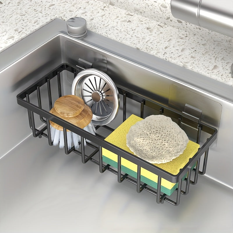 1pc Easy-to-Install Kitchen Sink Organizer Rack - No Drilling Required, Multi-Purpose Storage Shelf for Sponges, Brushes and Towels - Modern Plastic Design, Kitchen Sink Accessories, Floating Shelves