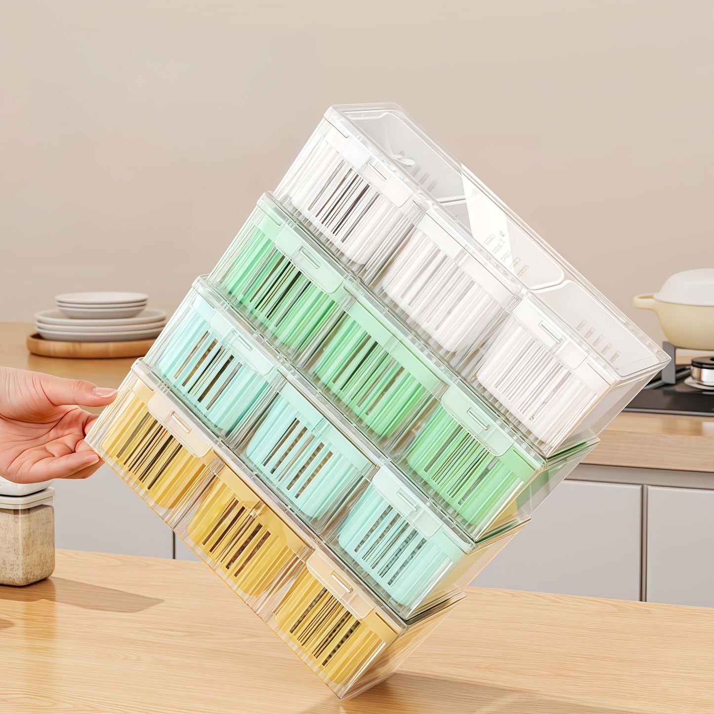 4Cps [3 Small Boxes + 1 Large Box] Fresh-Keeping Box, Reusable Refrigerator Kitchen Drain Storage Box with Lid, Suitable for Fruits, Vegetables, Spices, Onions, Garlic, And Other Multi-Functional Food Storage Containers, Idea