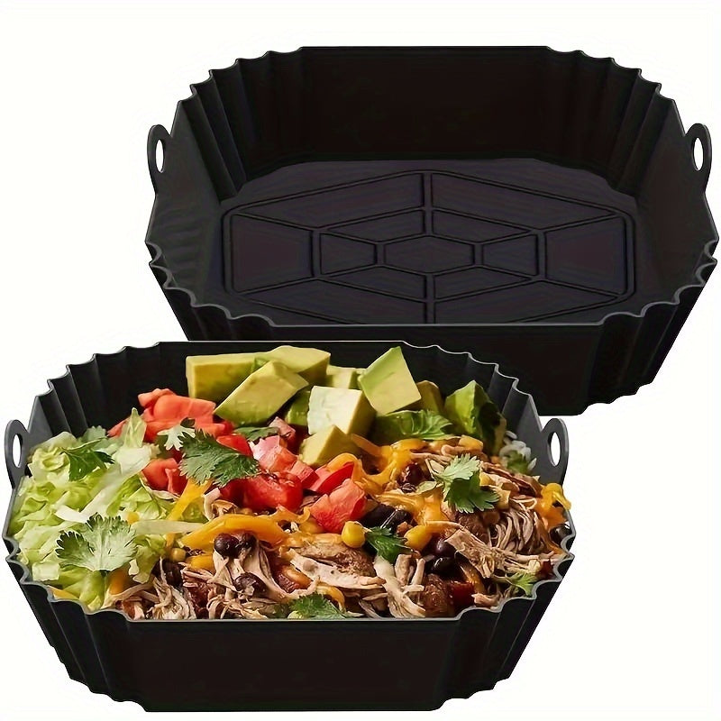 1pc Reusable Silicone Air Fryer Liner - Non-Stick, Foldable Baking Pan with Handle, Heat-Resistant Round Fryer Mat for Healthy Cooking, Food-Safe Kitchen Accessory, Air Fryer Accessories