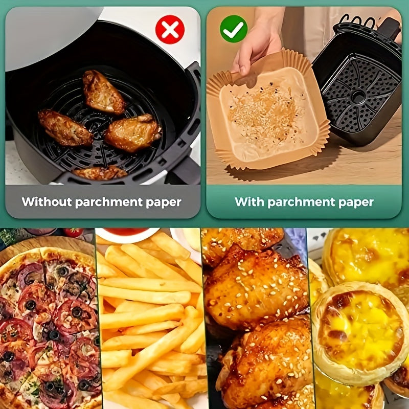 10/50/100pcs, Disposable Air Fryer Liners (16.0cm), Square Paper Air Fryer Liner Pots, Paper Basket Bowls, Baking Trays, Oven Accessories, Baking Tools, Kitchen Gadgets, Kitchen Accessories