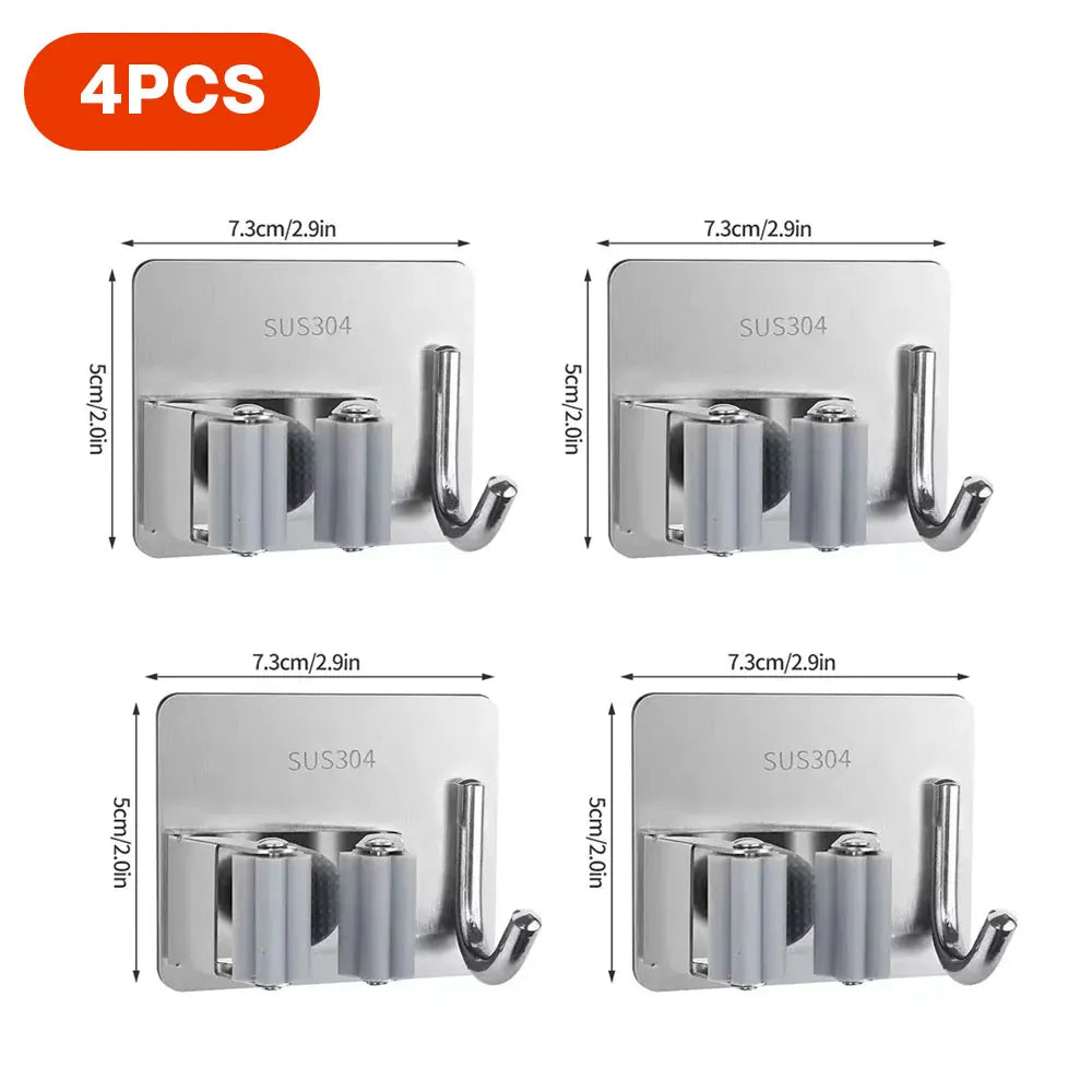 Multi-Purpose Hooks Adhesive Wall Hanging Mop Rack Broom Hanger Hook Kitchen Bathroom Organization Home Organizer Accessories ﻿