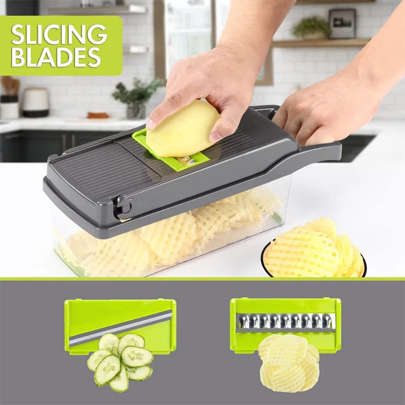 14/16pcs Multifunctional Vegetable Slicer Cutter Food Grade Shredder with Basket Fruit Potato Onion Mincer Chopper Carrot Grater