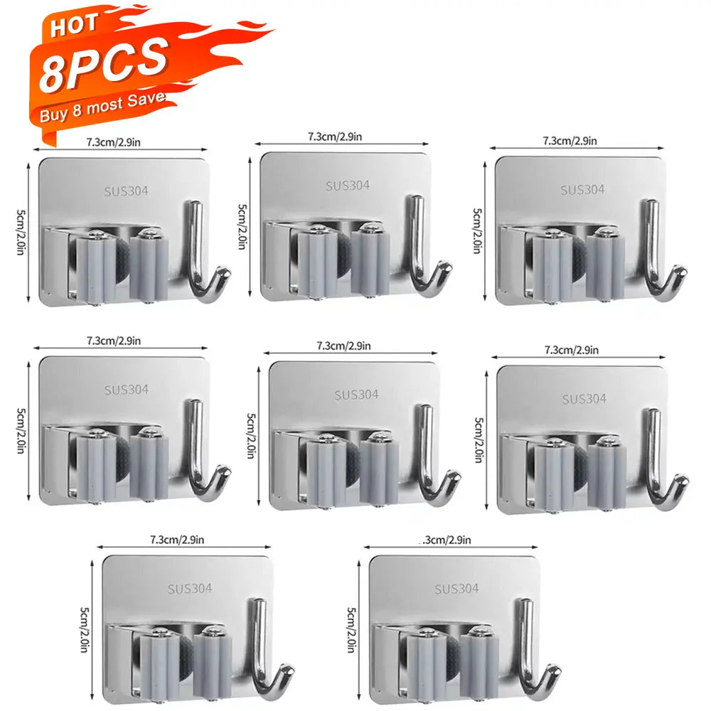 Multi-Purpose Hooks Adhesive Wall Hanging Mop Rack Broom Hanger Hook Kitchen Bathroom Organization Home Organizer Accessories ﻿