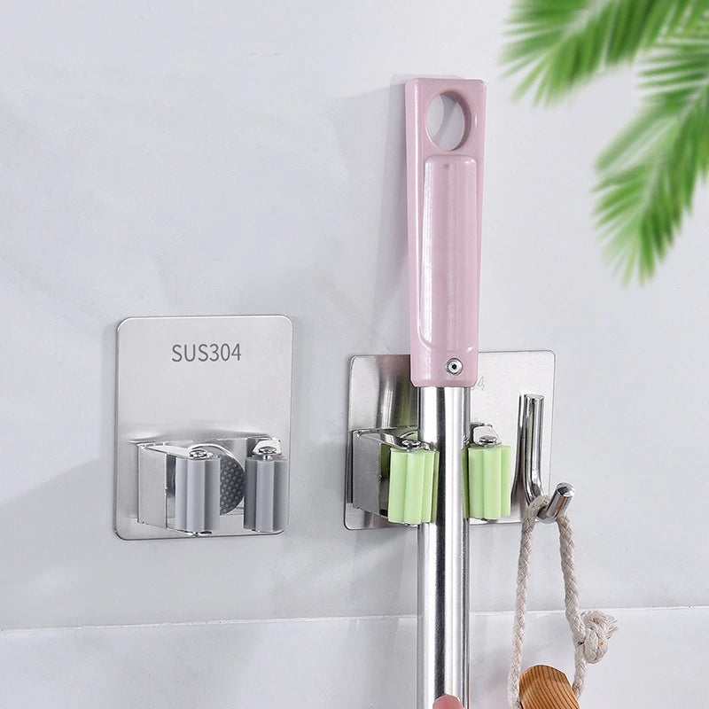 Multi-Purpose Hooks Adhesive Wall Hanging Mop Rack Broom Hanger Hook Kitchen Bathroom Organization Home Organizer Accessories ﻿