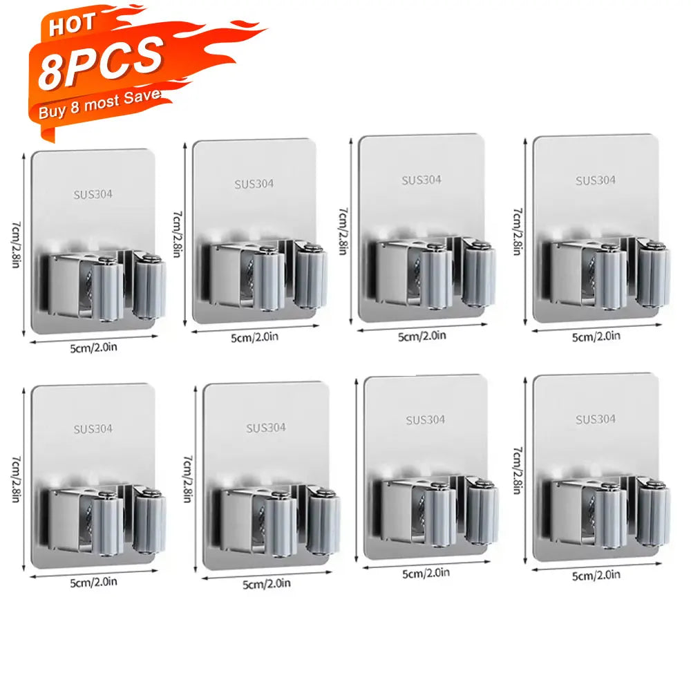 Multi-Purpose Hooks Adhesive Wall Hanging Mop Rack Broom Hanger Hook Kitchen Bathroom Organization Home Organizer Accessories ﻿