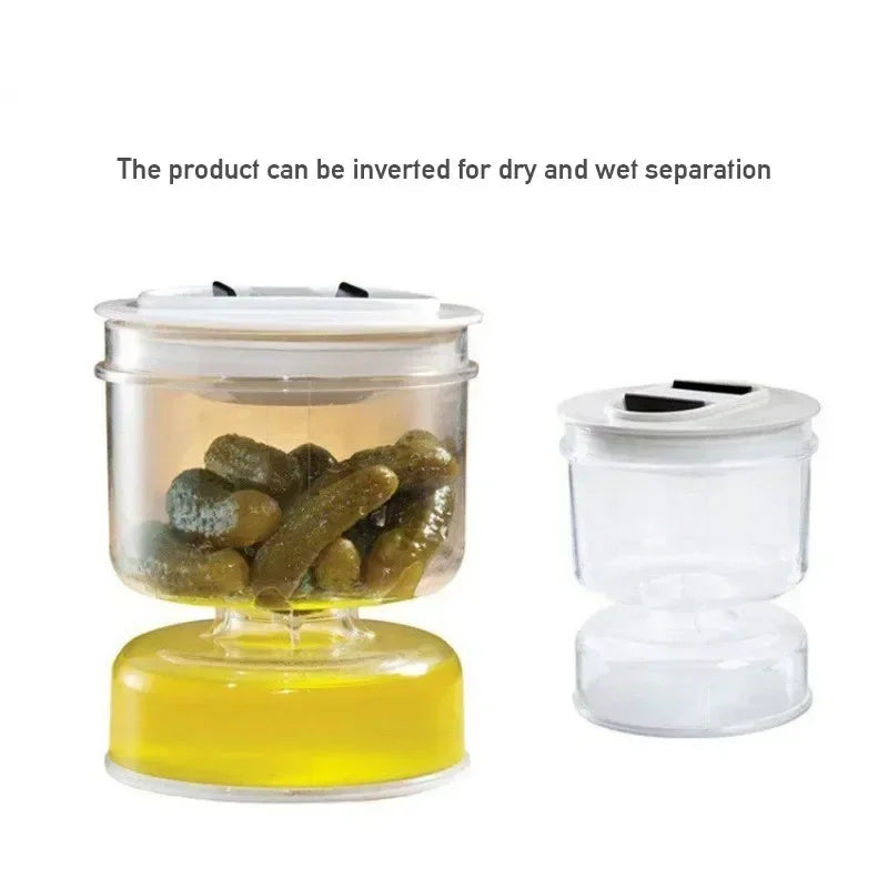 Sealed Jar for Pickle Home Wet and Dry Separation Pickle Jar with Flip Container and Strainer Hourglass Design Olives Container