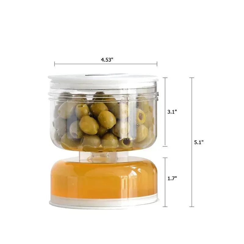 Sealed Jar for Pickle Home Wet and Dry Separation Pickle Jar with Flip Container and Strainer Hourglass Design Olives Container
