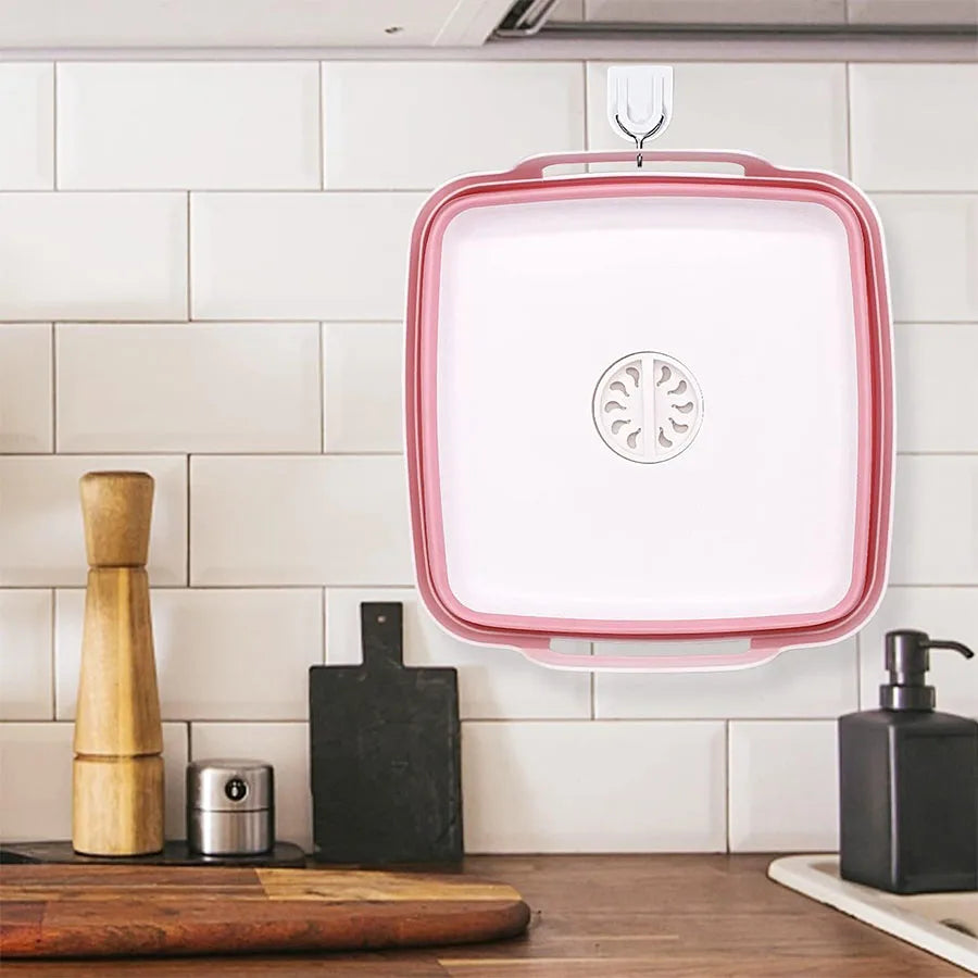 9 Liter Collapsible Plastic Vegetable Wash Basin with Drain Plug for Dish Storage, Vegetable and Fruit Washing, Chill Bucket