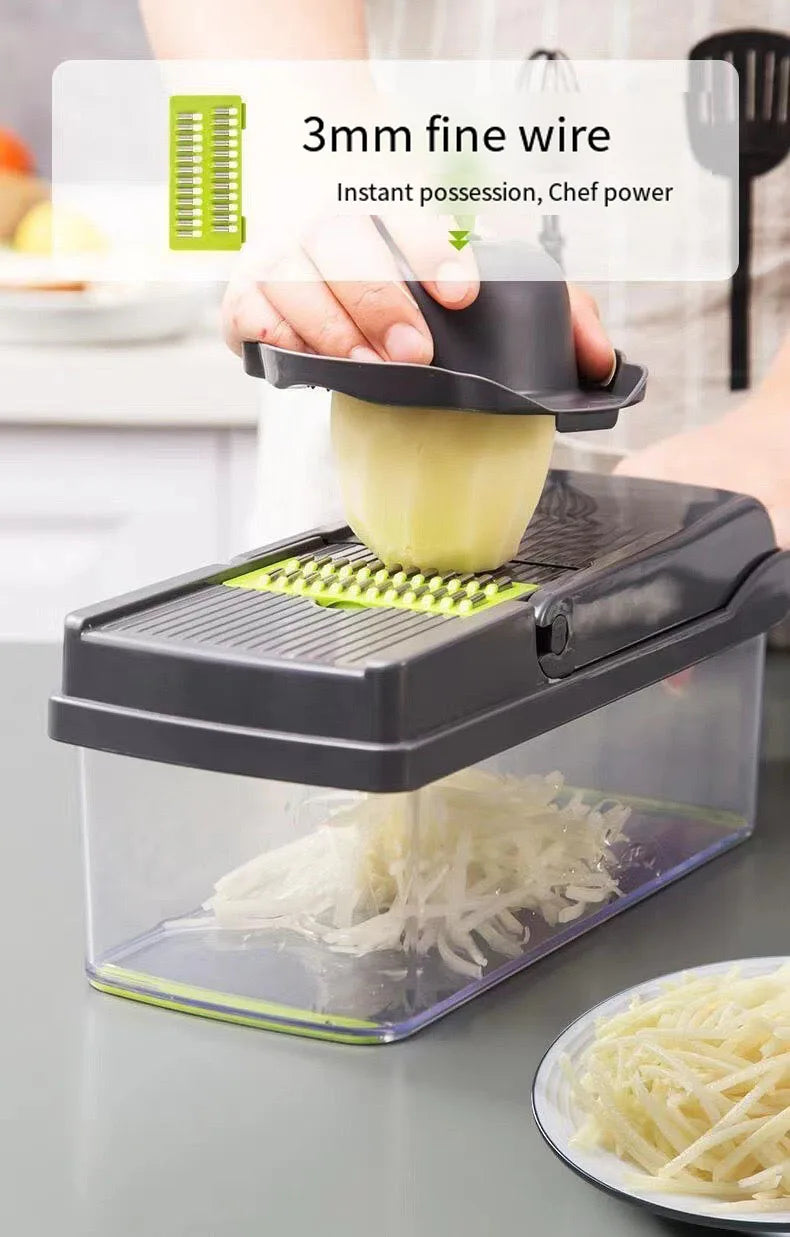 14/16pcs Multifunctional Vegetable Slicer Cutter Food Grade Shredder with Basket Fruit Potato Onion Mincer Chopper Carrot Grater