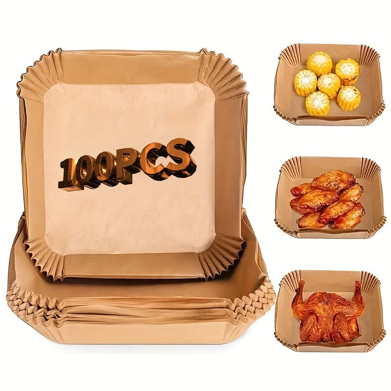 10/50/100pcs, Disposable Air Fryer Liners (16.0cm), Square Paper Air Fryer Liner Pots, Paper Basket Bowls, Baking Trays, Oven Accessories, Baking Tools, Kitchen Gadgets, Kitchen Accessories