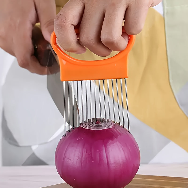 Stainless Steel Multi-Use Kitchen Tool - Onion Slicer & Meat Tenderizer, Ideal for Vegetables & Fruits, Ergonomic Grip Handle
