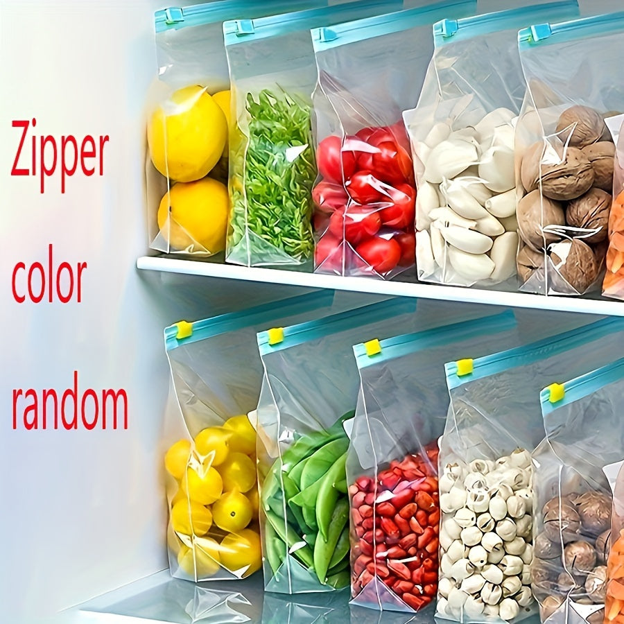 10pcs Reusable Kitchen Storage Bags with Sliding Zipper - Clear Plastic Food Organizer for Fruits, Vegetables, Snacks, Grains & Travel Essentials, Labeled for Easy Identification, Perfect for Fridge & Pantry Organization, Sna