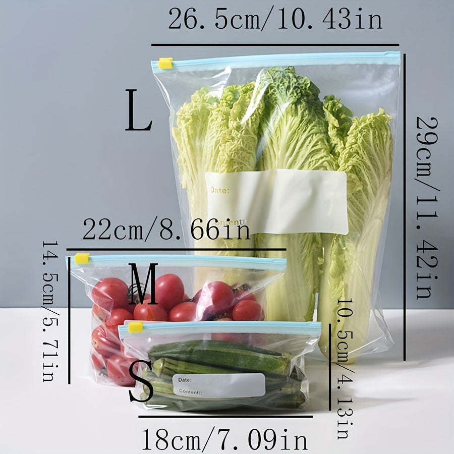 10pcs Reusable Kitchen Storage Bags with Sliding Zipper - Clear Plastic Food Organizer for Fruits, Vegetables, Snacks, Grains & Travel Essentials, Labeled for Easy Identification, Perfect for Fridge & Pantry Organization, Sna