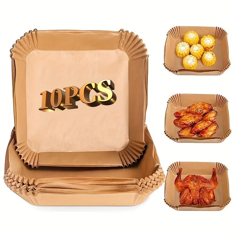 10/50/100pcs, Disposable Air Fryer Liners (16.0cm), Square Paper Air Fryer Liner Pots, Paper Basket Bowls, Baking Trays, Oven Accessories, Baking Tools, Kitchen Gadgets, Kitchen Accessories