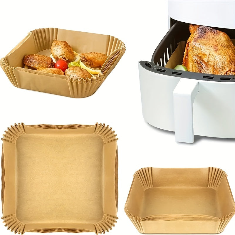 10/50/100pcs, Disposable Air Fryer Liners (16.0cm), Square Paper Air Fryer Liner Pots, Paper Basket Bowls, Baking Trays, Oven Accessories, Baking Tools, Kitchen Gadgets, Kitchen Accessories