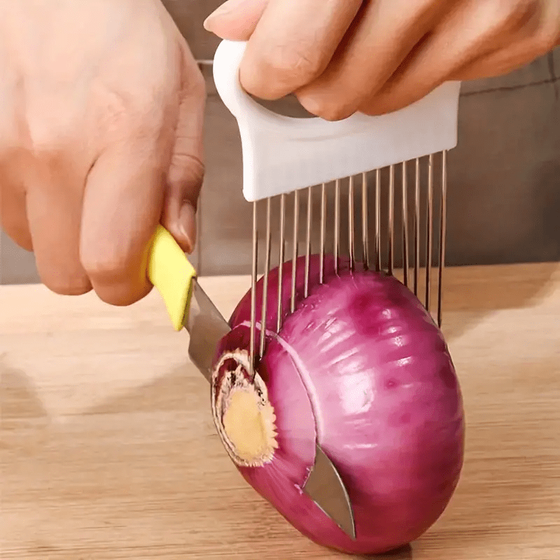 Stainless Steel Multi-Use Kitchen Tool - Onion Slicer & Meat Tenderizer, Ideal for Vegetables & Fruits, Ergonomic Grip Handle
